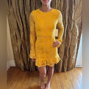 Elegant Yellow Lace Dress